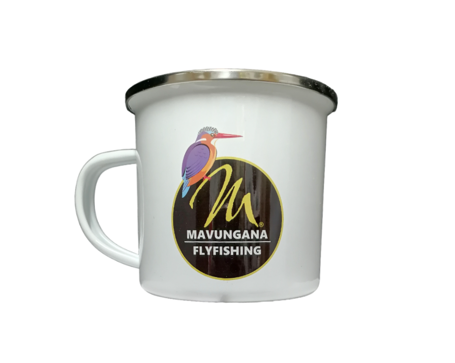 MAVUNGANA FLYFISHING WHITE ENAMEL MUG