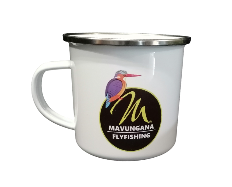 MAVUNGANA FLYFISHING WHITE ENAMEL MUG