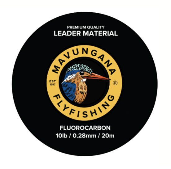 Mavungana Flyfishing fluorocarbon leader material packaging on a white background